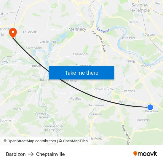 Barbizon to Cheptainville map