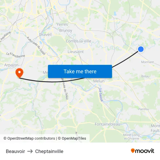 Beauvoir to Cheptainville map
