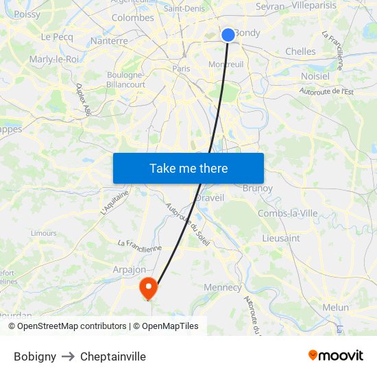 Bobigny to Cheptainville map
