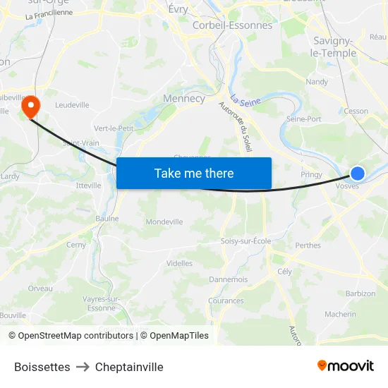 Boissettes to Cheptainville map