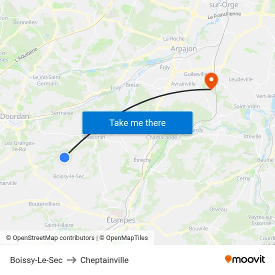 Boissy-Le-Sec to Cheptainville map
