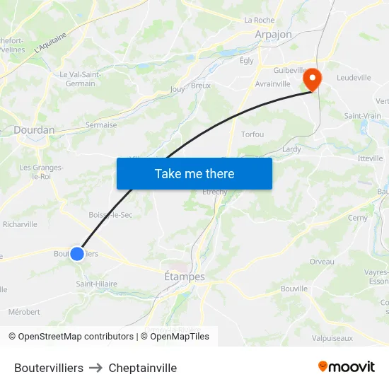 Boutervilliers to Cheptainville map