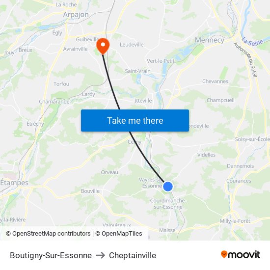 Boutigny-Sur-Essonne to Cheptainville map