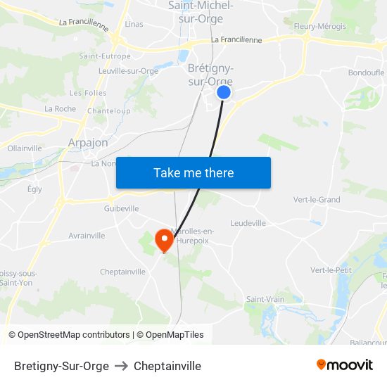 Bretigny-Sur-Orge to Cheptainville map