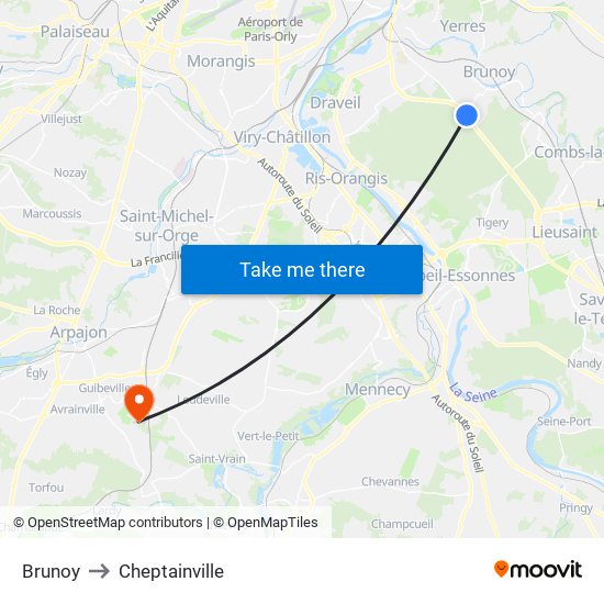 Brunoy to Cheptainville map