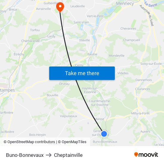 Buno-Bonnevaux to Cheptainville map