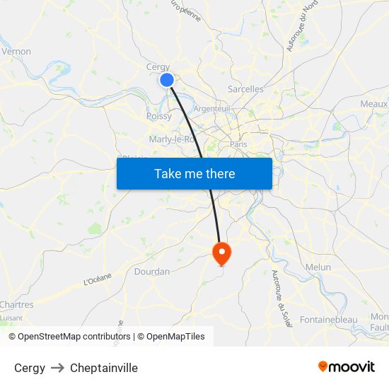 Cergy to Cheptainville map