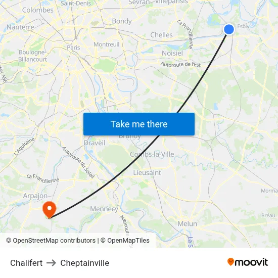 Chalifert to Cheptainville map