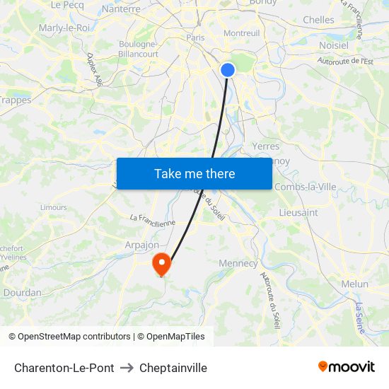 Charenton-Le-Pont to Cheptainville map