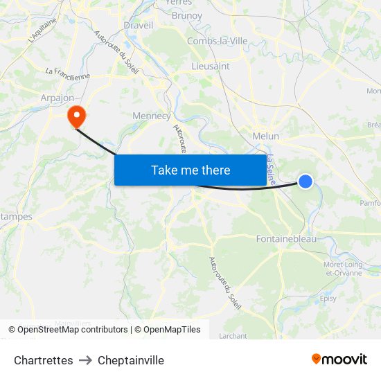 Chartrettes to Cheptainville map