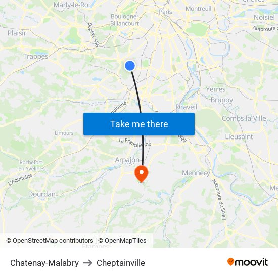 Chatenay-Malabry to Cheptainville map