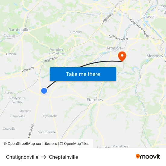 Chatignonville to Cheptainville map