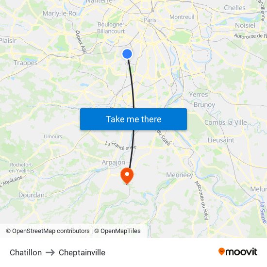 Chatillon to Cheptainville map