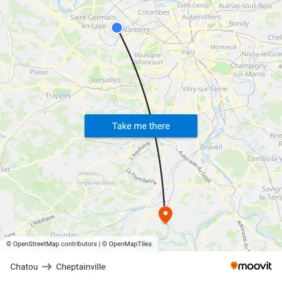 Chatou to Cheptainville map