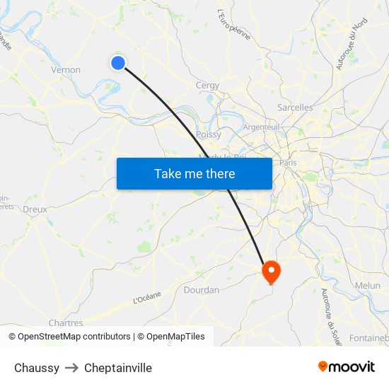 Chaussy to Cheptainville map