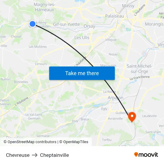 Chevreuse to Cheptainville map