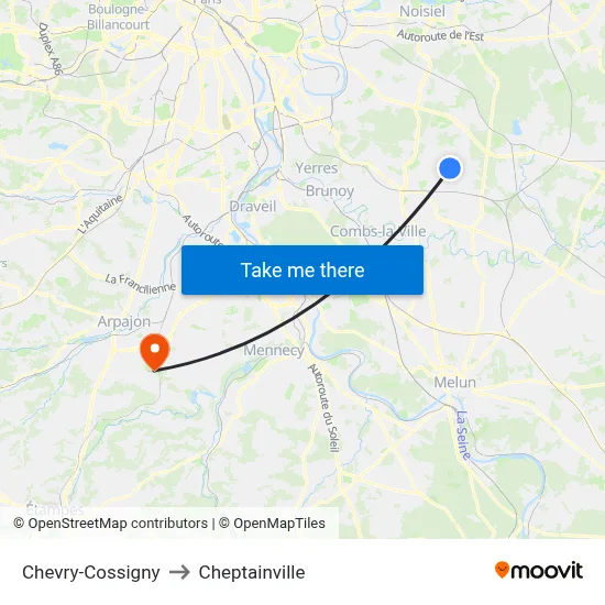 Chevry-Cossigny to Cheptainville map