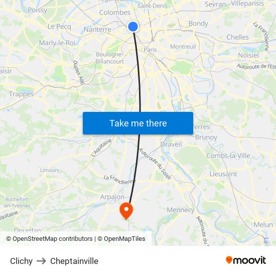 Clichy to Cheptainville map