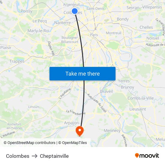 Colombes to Cheptainville map