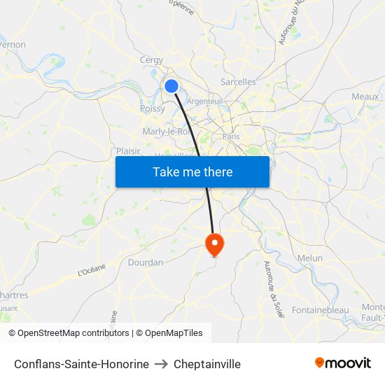Conflans-Sainte-Honorine to Cheptainville map