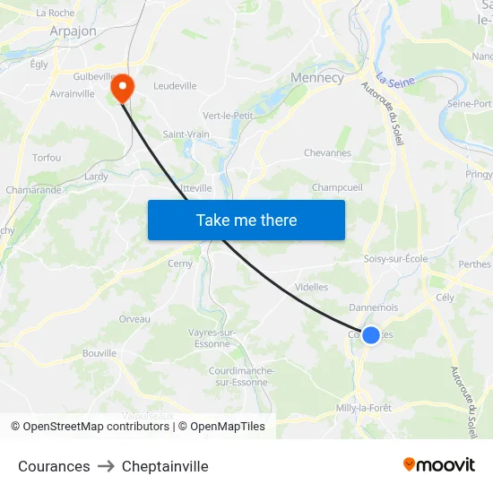 Courances to Cheptainville map