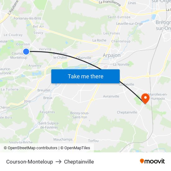 Courson-Monteloup to Cheptainville map