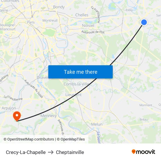 Crecy-La-Chapelle to Cheptainville map