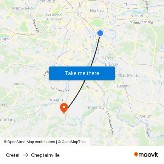 Creteil to Cheptainville map