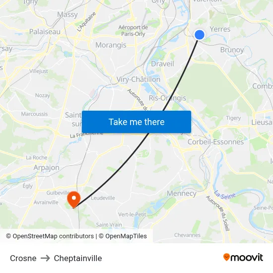Crosne to Cheptainville map