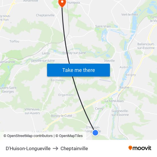 D'Huison-Longueville to Cheptainville map