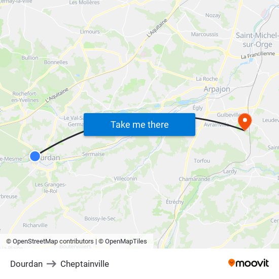 Dourdan to Cheptainville map