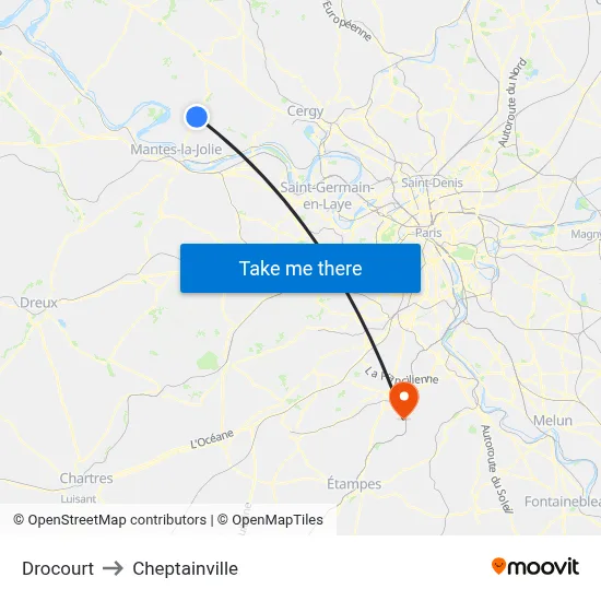 Drocourt to Cheptainville map