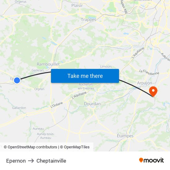 Epernon to Cheptainville map
