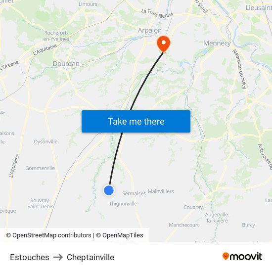 Estouches to Cheptainville map