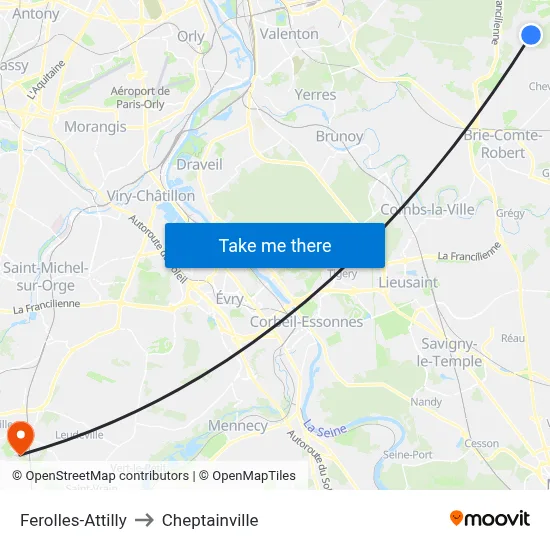 Ferolles-Attilly to Cheptainville map