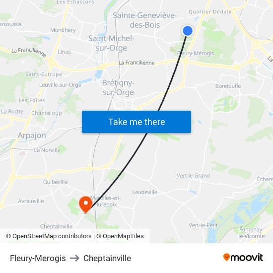 Fleury-Merogis to Cheptainville map