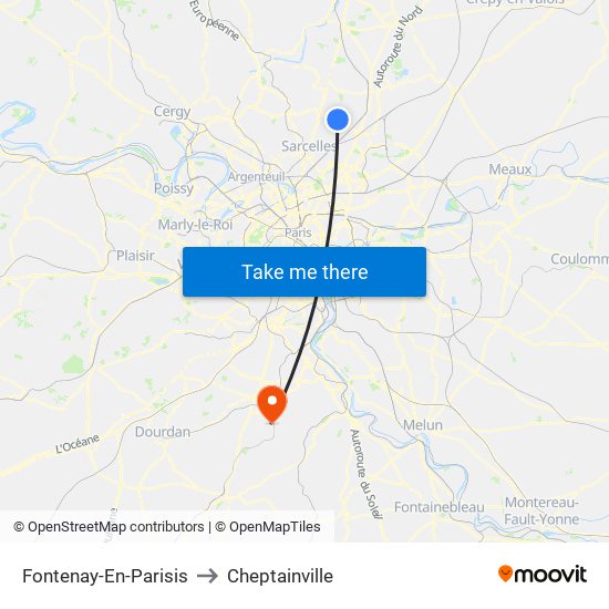 Fontenay-En-Parisis to Cheptainville map