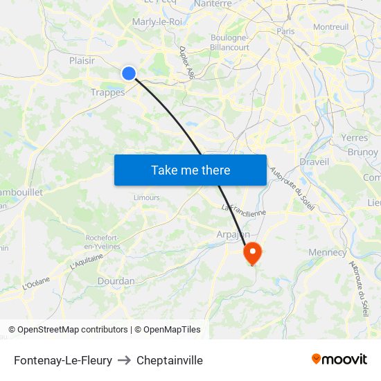 Fontenay-Le-Fleury to Cheptainville map