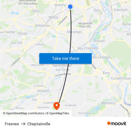 Fresnes to Cheptainville map