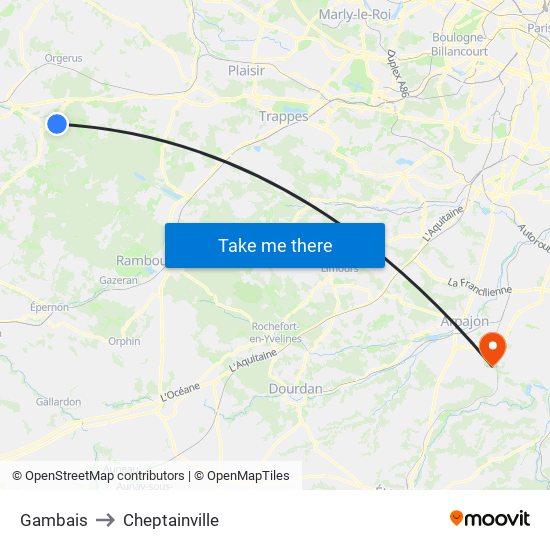 Gambais to Cheptainville map