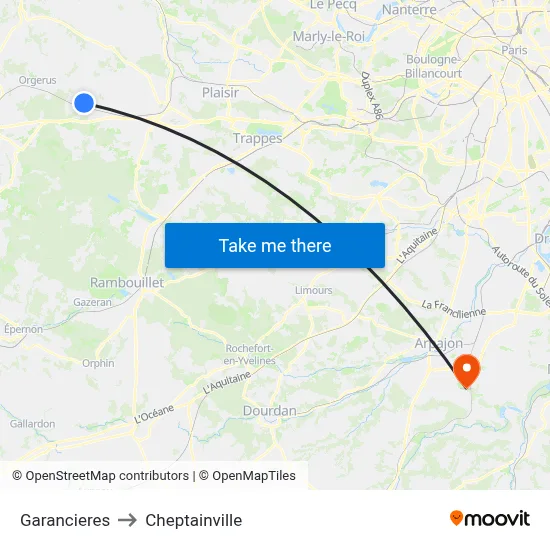 Garancieres to Cheptainville map