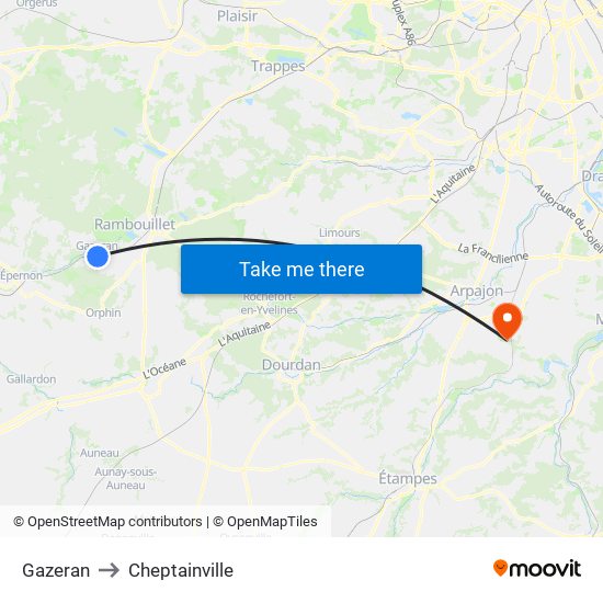 Gazeran to Cheptainville map
