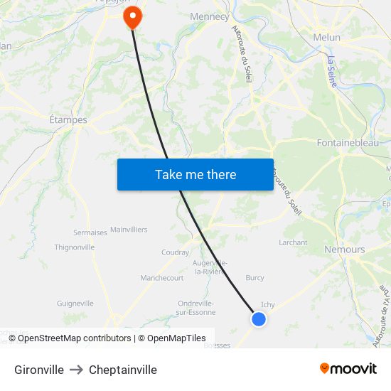 Gironville to Cheptainville map