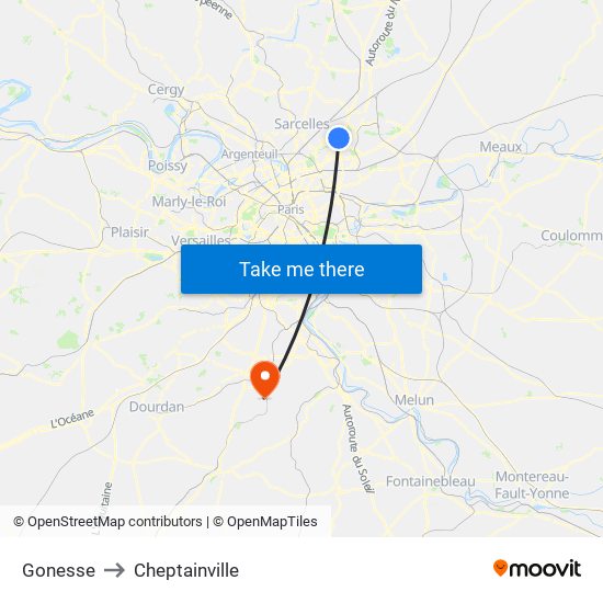 Gonesse to Cheptainville map