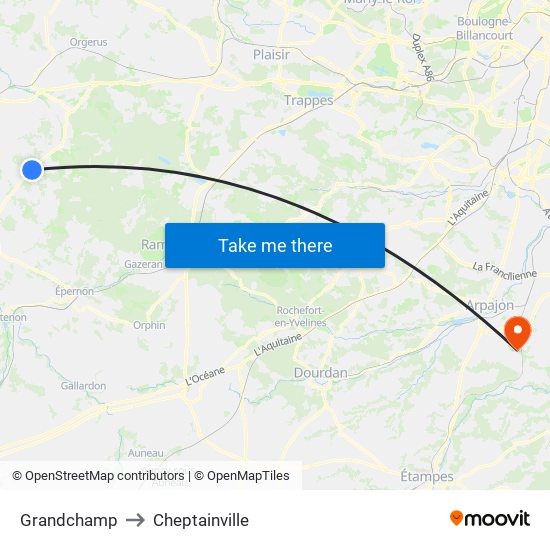 Grandchamp to Cheptainville map