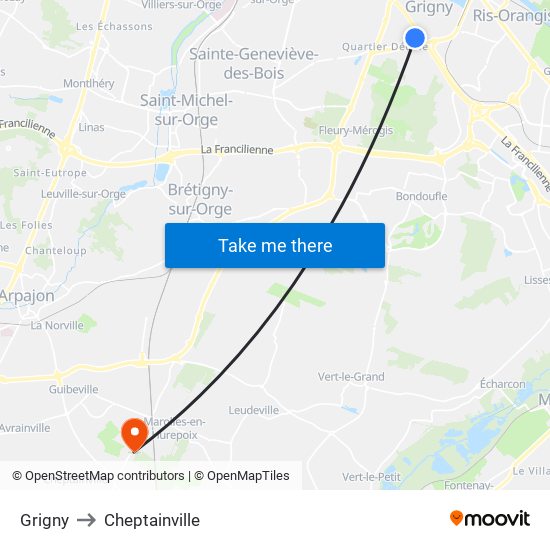 Grigny to Cheptainville map