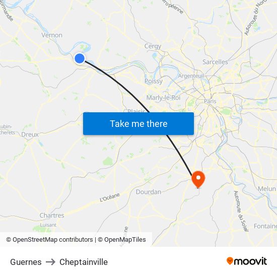 Guernes to Cheptainville map