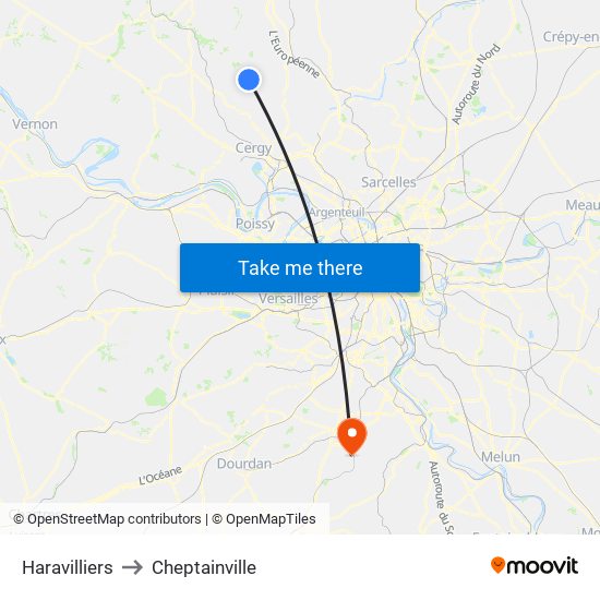 Haravilliers to Cheptainville map