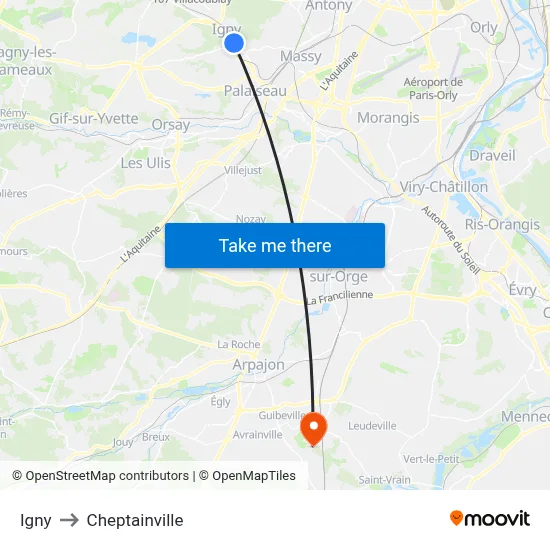 Igny to Cheptainville map