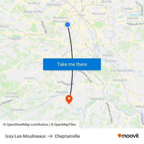 Issy-Les-Moulineaux to Cheptainville map